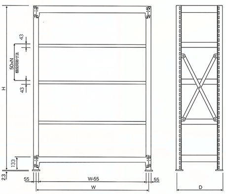 中量棚 500kg耐荷重/段│スチール棚│金剛工業